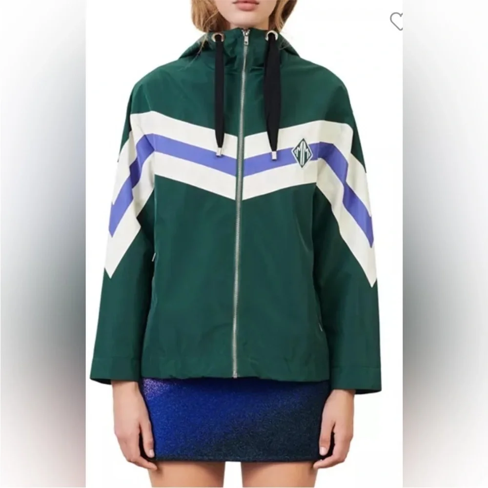 Maje Jacket Baneli Windbreaker Striped in Green